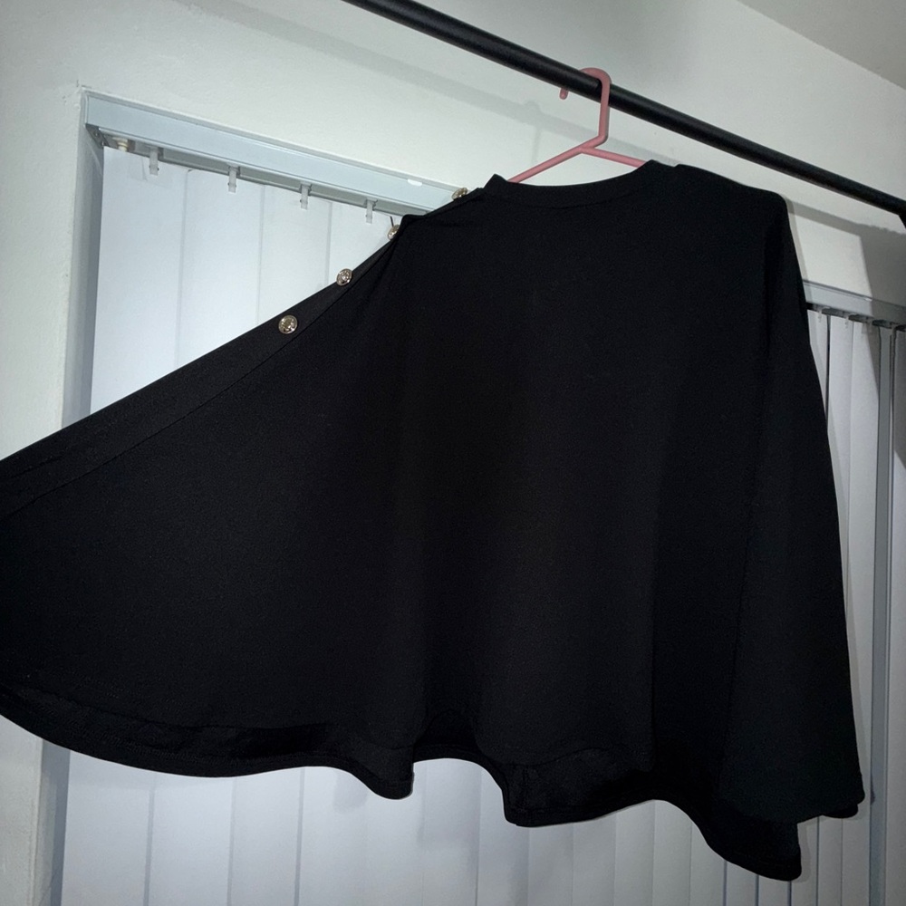 Elegant Black Women's Cape with Gold Buttons